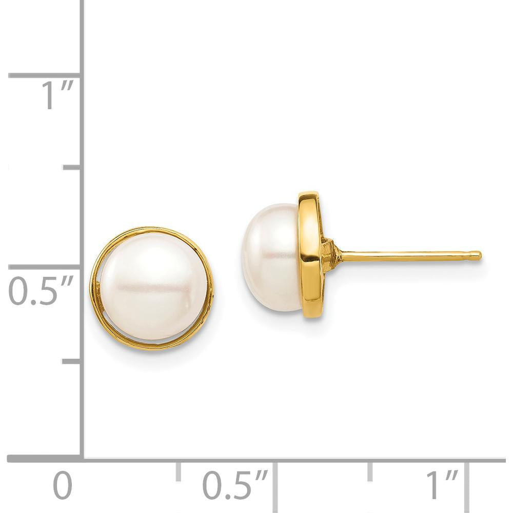 14K Yellow Gold 7-8mm White Button Freshwater Cultured Pearl Post Earrings with Silicone Backs by 0