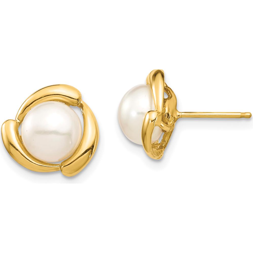 14K Yellow Gold 7-8mm White Button Freshwater Cultured Pearl Post Earrings by Monteluci Fine Jewelry