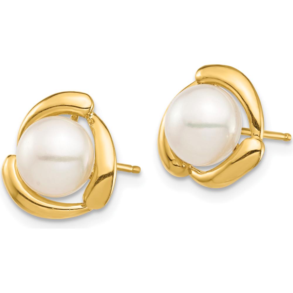 14K Yellow Gold 7-8mm White Button Freshwater Cultured Pearl Post Earrings by Monteluci Fine Jewelry