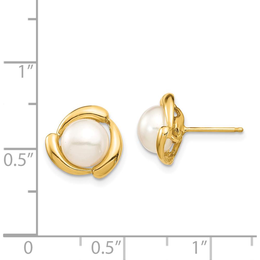 14K Yellow Gold 7-8mm White Button Freshwater Cultured Pearl Post Earrings by Monteluci Fine Jewelry