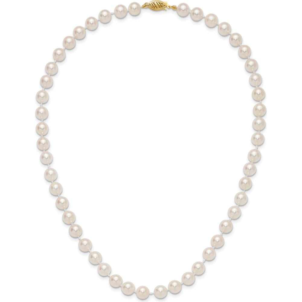 14K Yellow Gold 7-8mm White Round Akoya Saltwater Cultured Pearl 16" Necklace by Monteluci Fine Jewelry