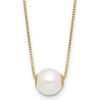 14K Yellow Gold 7-8mm White Round Freshwater Cultured Pearl 18" Pendant Necklace by Monteluci Fine Jewelry
