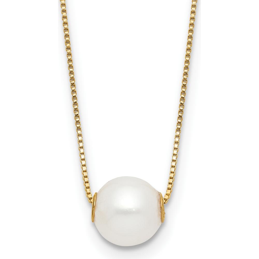 14K Yellow Gold 7-8mm White Round Freshwater Cultured Pearl 18" Pendant Necklace by Monteluci Fine Jewelry