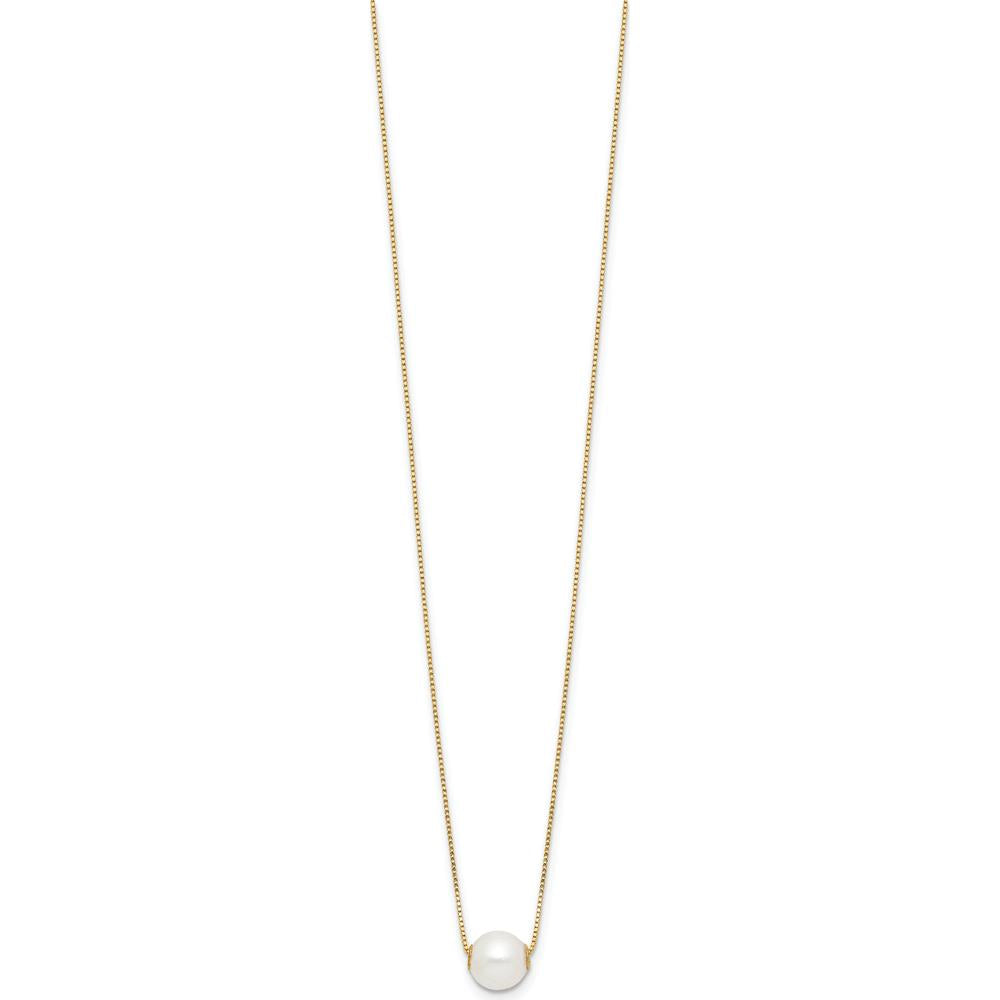 14K Yellow Gold 7-8mm White Round Freshwater Cultured Pearl 18" Pendant Necklace by Monteluci Fine Jewelry