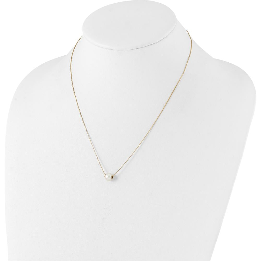 14K Yellow Gold 7-8mm White Round Freshwater Cultured Pearl 18" Pendant Necklace by Monteluci Fine Jewelry