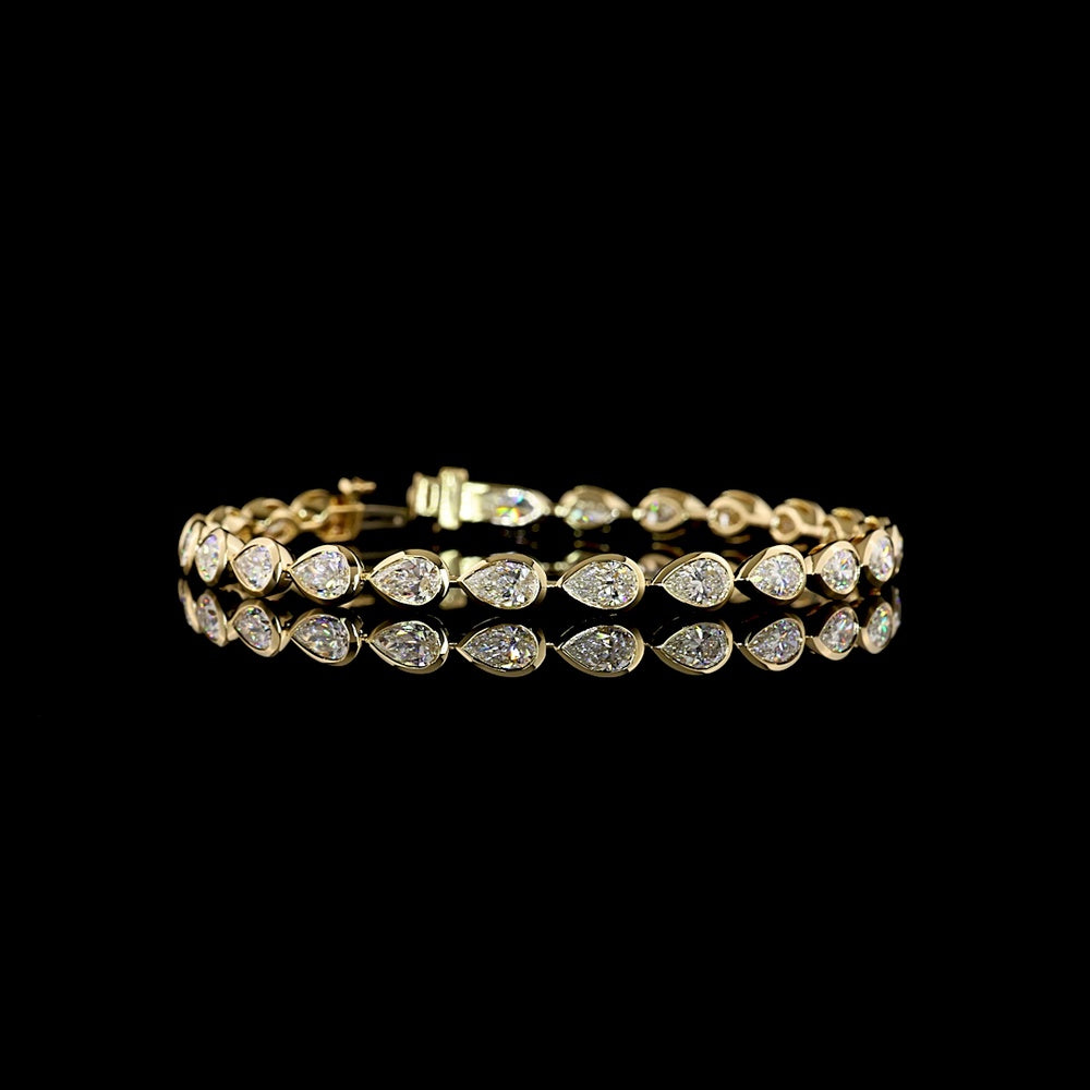 14K Yellow Gold 7.98 Carat Tennis Bracelet with East-West Bezel Set Pear Shaped Lab Diamonds - 24 Stones, E-F Color VS Clarity - Covaloro Fine Jewelry