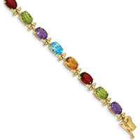 14K Yellow Gold 7" Alternating Oval Peridot, Garnet, Citrine, Amethyst, and Swiss Blue Topaz Bracelet - 13.45 Carats Total Gemstone Weight by Monteluci Fine Jewelry