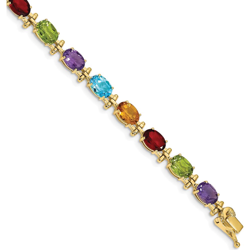 14K Yellow Gold 7" Alternating Oval Peridot, Garnet, Citrine, Amethyst, and Swiss Blue Topaz Bracelet - 13.45 Carats Total Gemstone Weight by Monteluci Fine Jewelry
