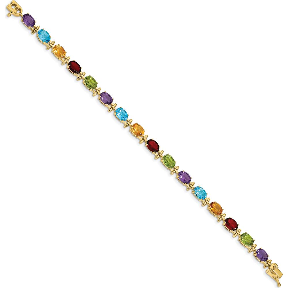 14K Yellow Gold 7" Alternating Oval Peridot, Garnet, Citrine, Amethyst, and Swiss Blue Topaz Bracelet - 13.45 Carats Total Gemstone Weight by Monteluci Fine Jewelry