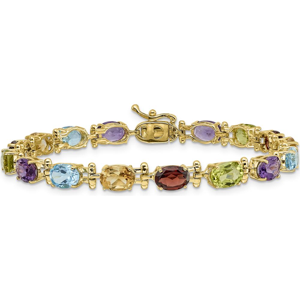 14K Yellow Gold 7" Alternating Oval Peridot, Garnet, Citrine, Amethyst, and Swiss Blue Topaz Bracelet - 13.45 Carats Total Gemstone Weight by Monteluci Fine Jewelry