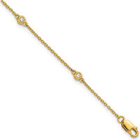 14K Yellow Gold 7" Bezel-Set Diamond Cable Chain Bracelet with 1/10 Carat Total Diamond Weight by Oro Pregiato