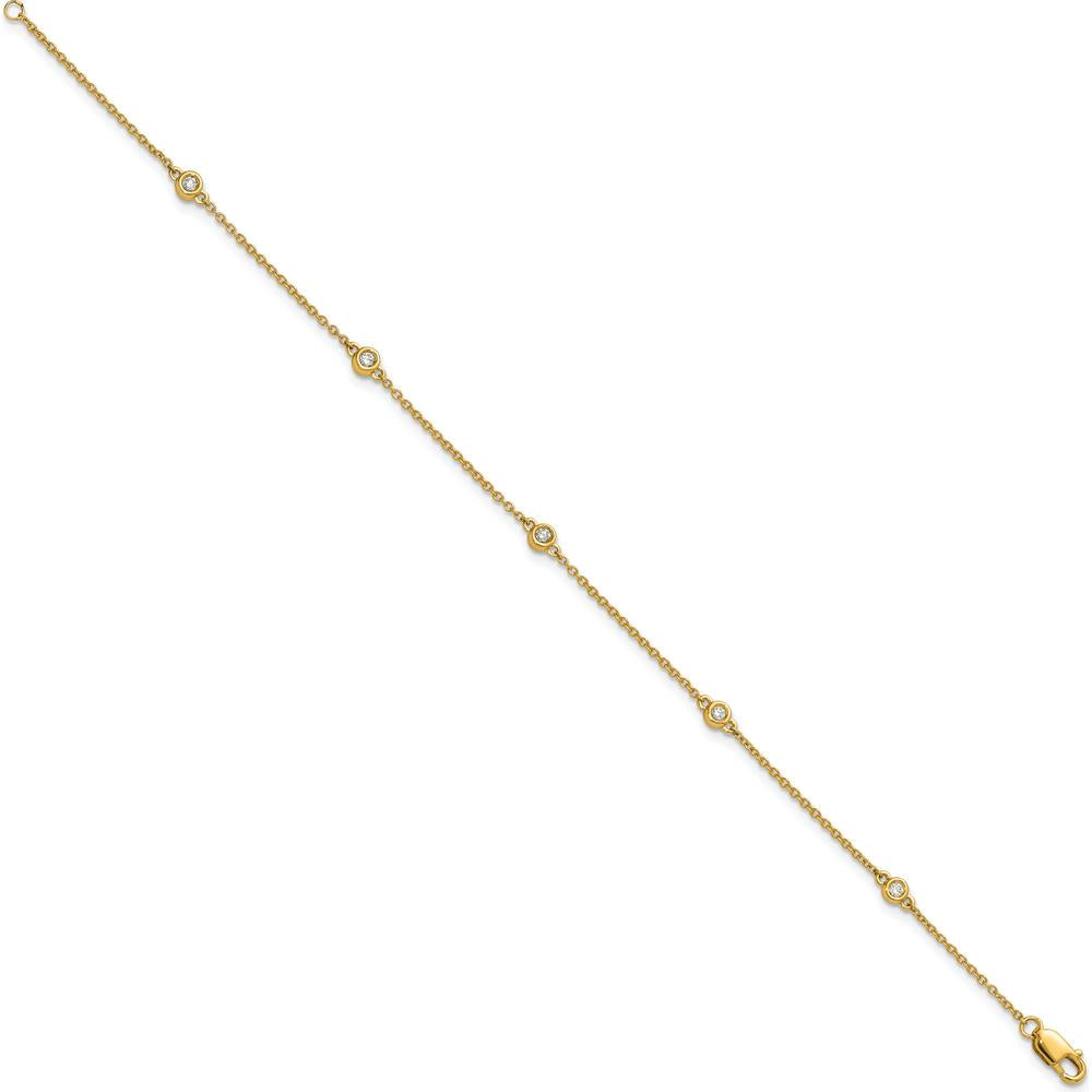 14K Yellow Gold 7" Bezel-Set Diamond Cable Chain Bracelet with 1/10 Carat Total Diamond Weight by Oro Pregiato