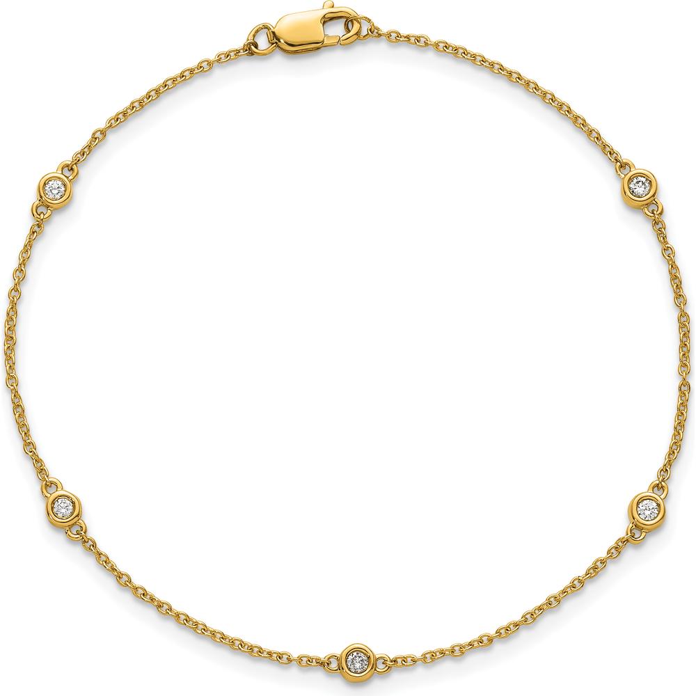 14K Yellow Gold 7" Bezel-Set Diamond Cable Chain Bracelet with 1/10 Carat Total Diamond Weight by Oro Pregiato