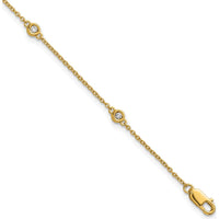 14K Yellow Gold 7" Bezel-Set Diamond Cable Chain Station Bracelet - 1/8 Carat Total Diamond Weight by Oro Pregiato