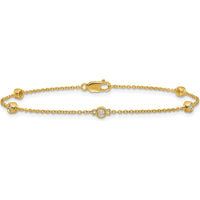 14K Yellow Gold 7" Bezel-Set Diamond Cable Chain Station Bracelet - 1/8 Carat Total Diamond Weight by Oro Pregiato