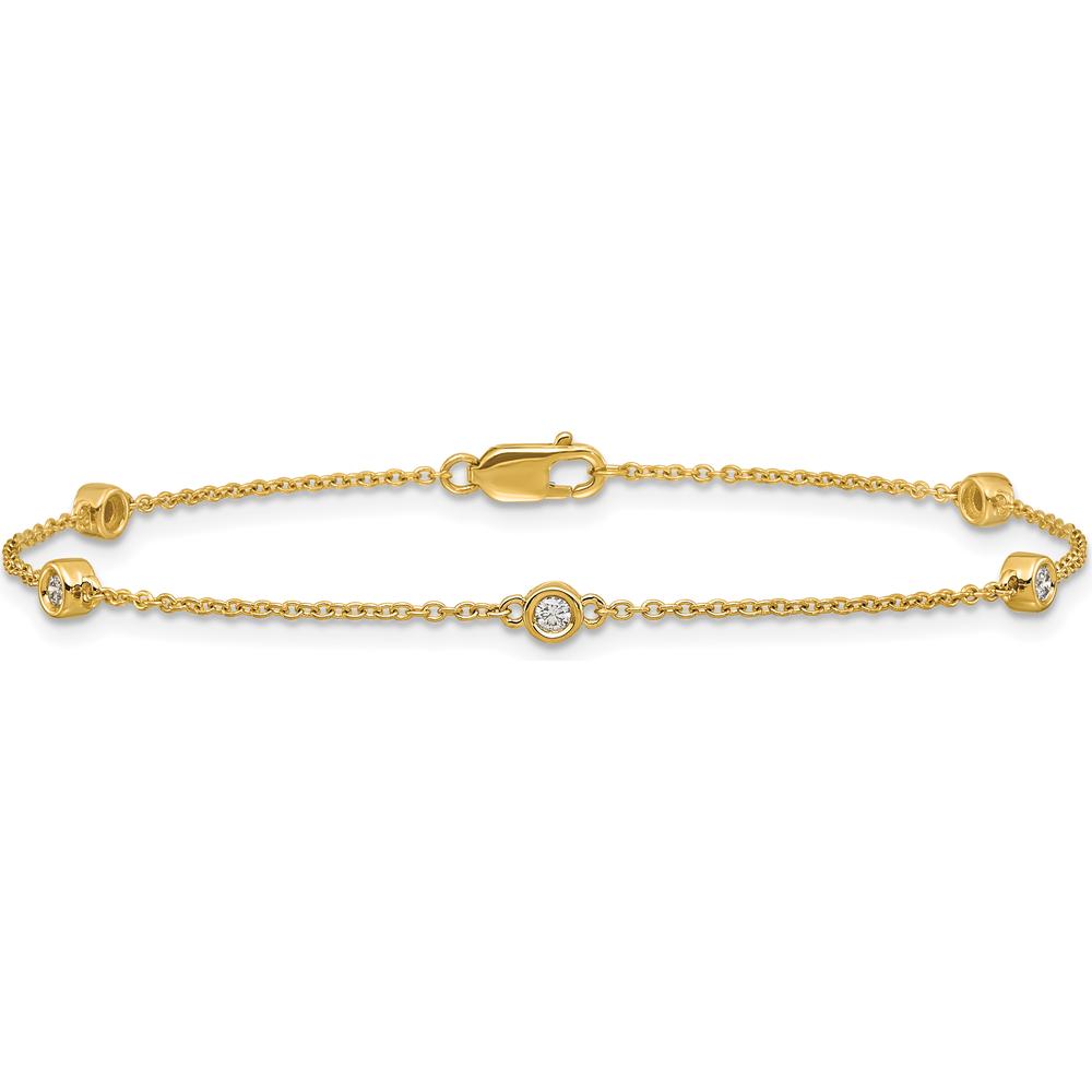 14K Yellow Gold 7" Bezel-Set Diamond Cable Chain Station Bracelet - 1/8 Carat Total Diamond Weight by Oro Pregiato