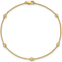 14K Yellow Gold 7" Bezel-Set Diamond Cable Chain Station Bracelet - 1/8 Carat Total Diamond Weight by Oro Pregiato
