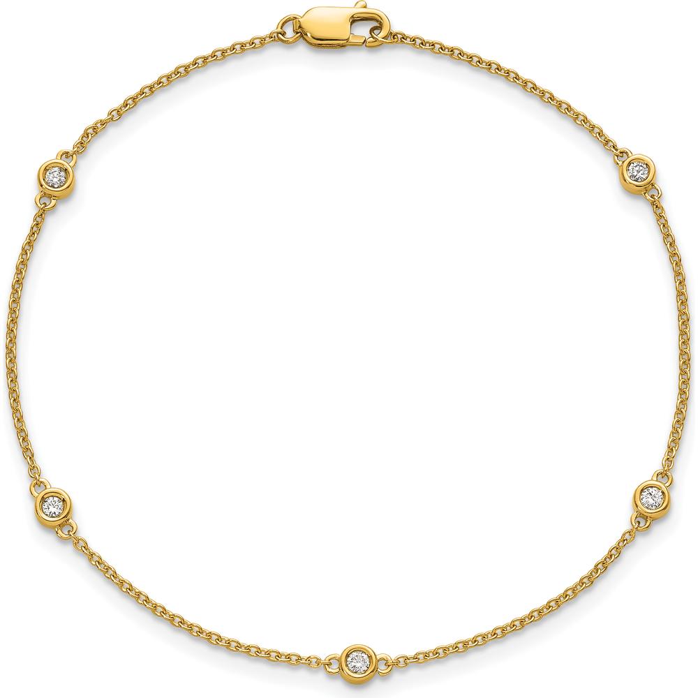 14K Yellow Gold 7" Bezel-Set Diamond Cable Chain Station Bracelet - 1/8 Carat Total Diamond Weight by Oro Pregiato