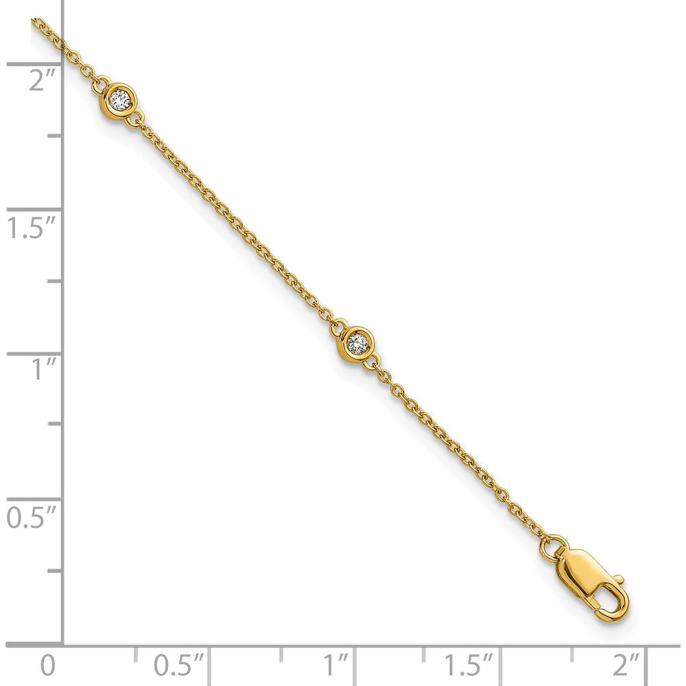 14K Yellow Gold 7" Bezel-Set Diamond Cable Chain Station Bracelet - 1/8 Carat Total Diamond Weight by Oro Pregiato
