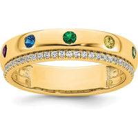 14K Yellow Gold 7 Birthstone and Diamond Mother's Ring - Customizable Birthstone Design by Oro Pregiato