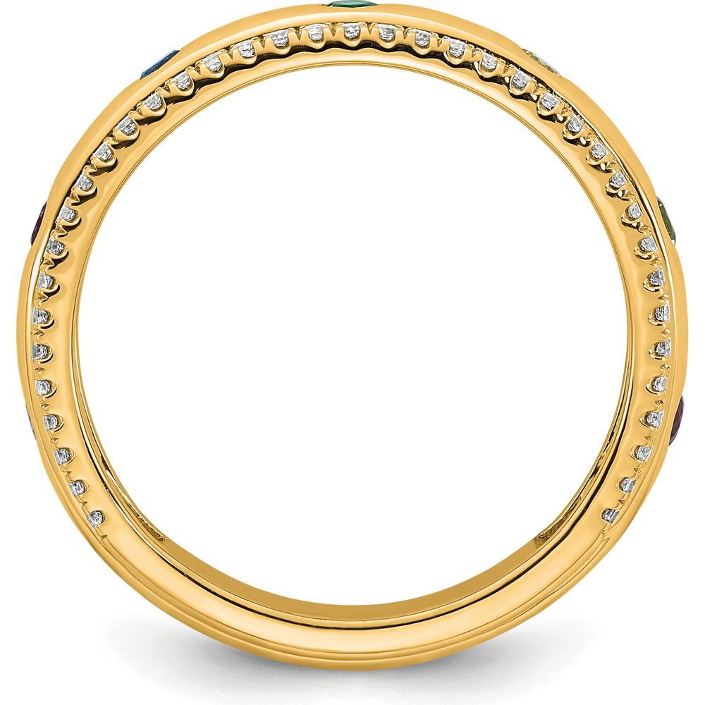 14K Yellow Gold 7 Birthstone and Diamond Mother's Ring - Customizable Birthstone Design by Oro Pregiato