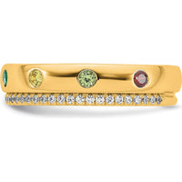 14K Yellow Gold 7 Birthstone and Diamond Mother's Ring - Customizable Birthstone Design by Oro Pregiato