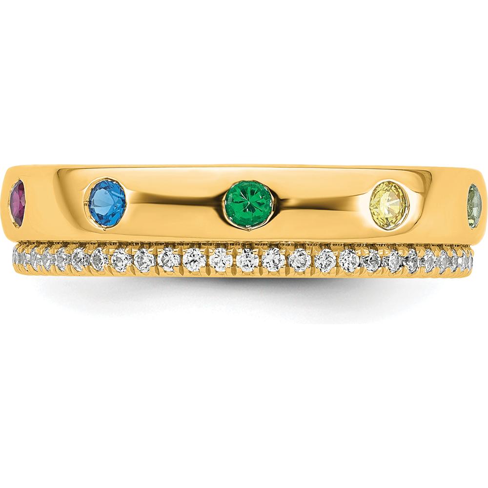 14K Yellow Gold 7 Birthstone and Diamond Mother's Ring - Customizable Birthstone Design by Oro Pregiato