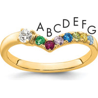 14K Yellow Gold 7-Birthstone Mother's Ring with Diamond Center - Personalized Family Jewelry by Oro Pregiato