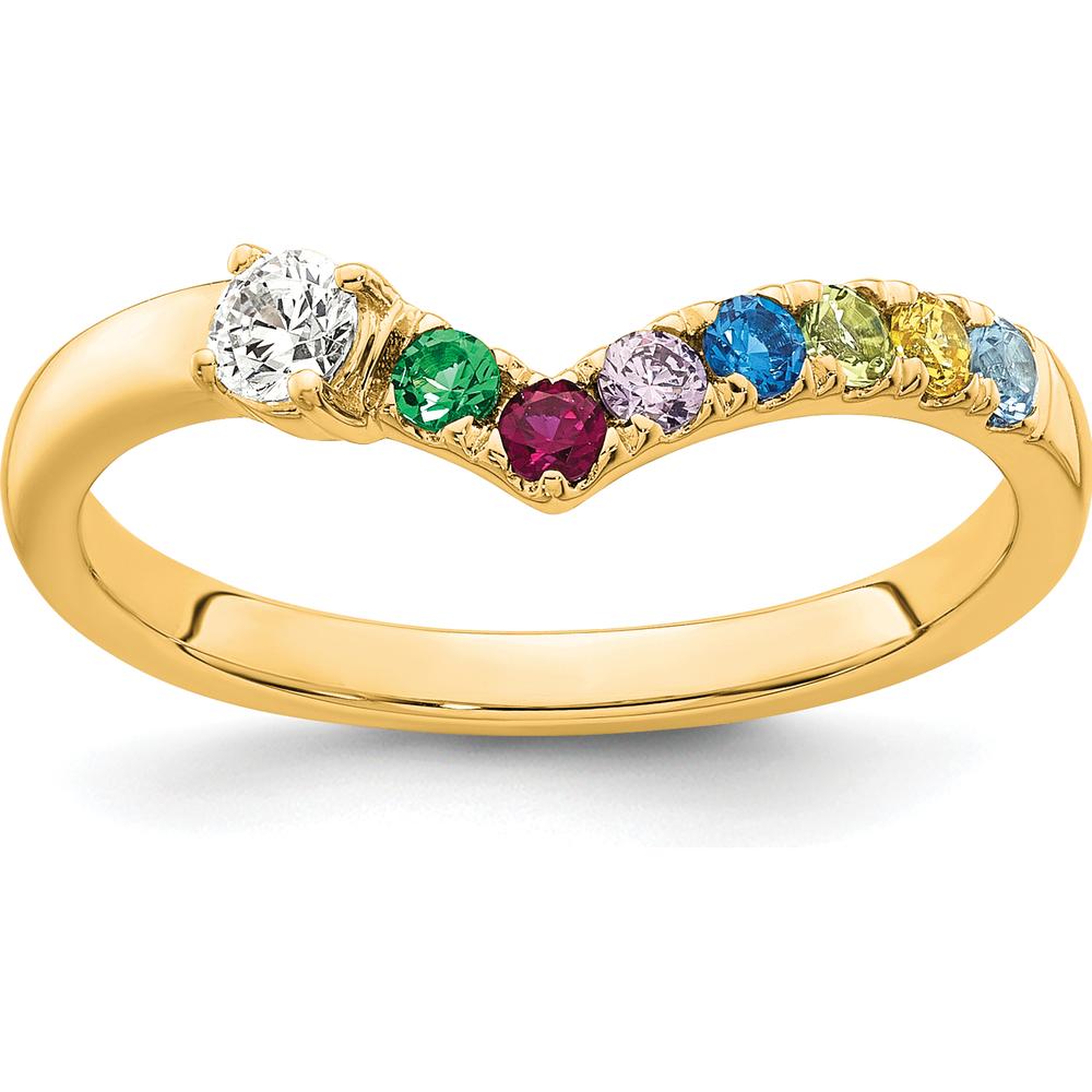 14K Yellow Gold 7-Birthstone Mother's Ring with Diamond Center - Personalized Family Jewelry by Oro Pregiato