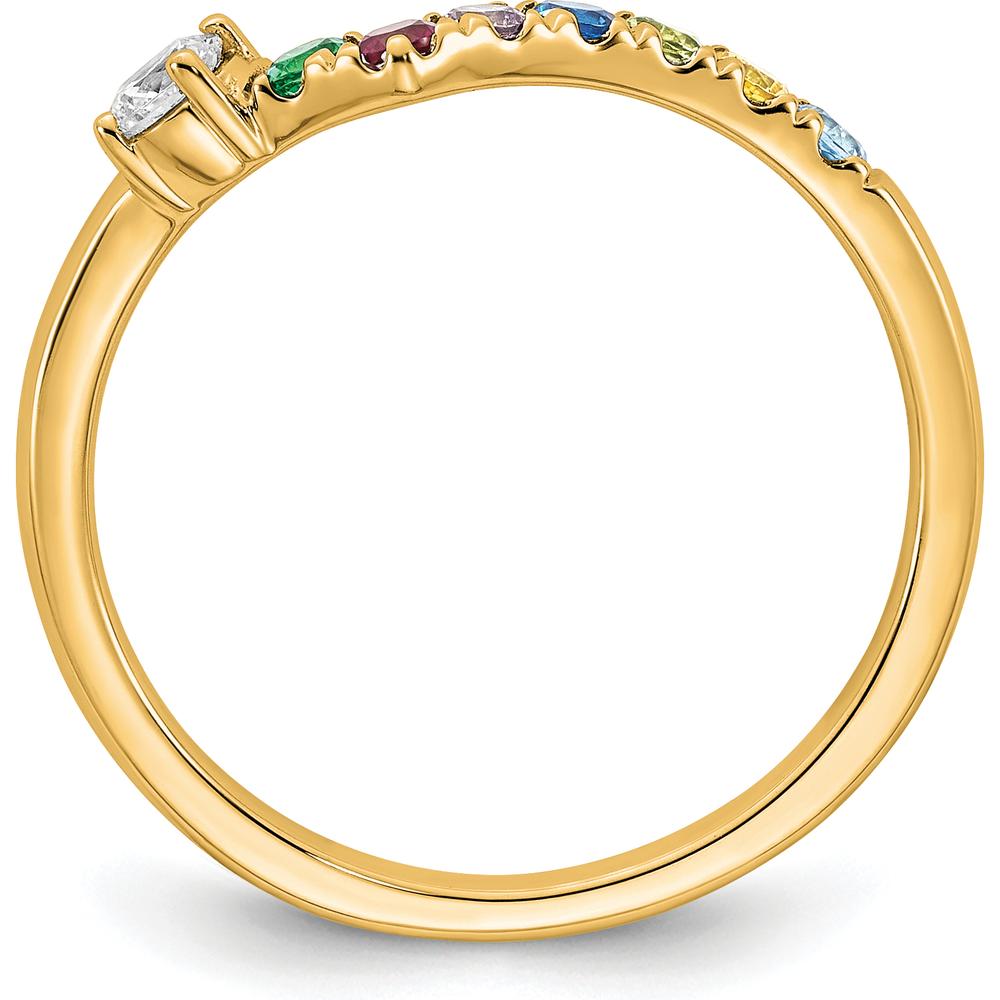 14K Yellow Gold 7-Birthstone Mother's Ring with Diamond Center - Personalized Family Jewelry by Oro Pregiato