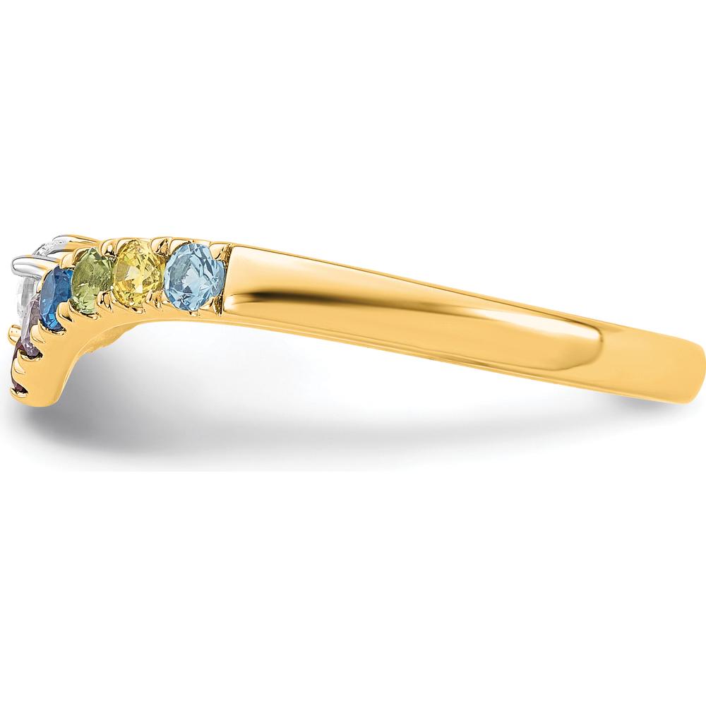 14K Yellow Gold 7-Birthstone Mother's Ring with Diamond Center - Personalized Family Jewelry by Oro Pregiato