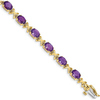 14K Yellow Gold 7" Bracelet with 12 Oval Faceted Amethyst Stones - 0.75 Carats Total Amethyst Weight by Monteluci Fine Jewelry