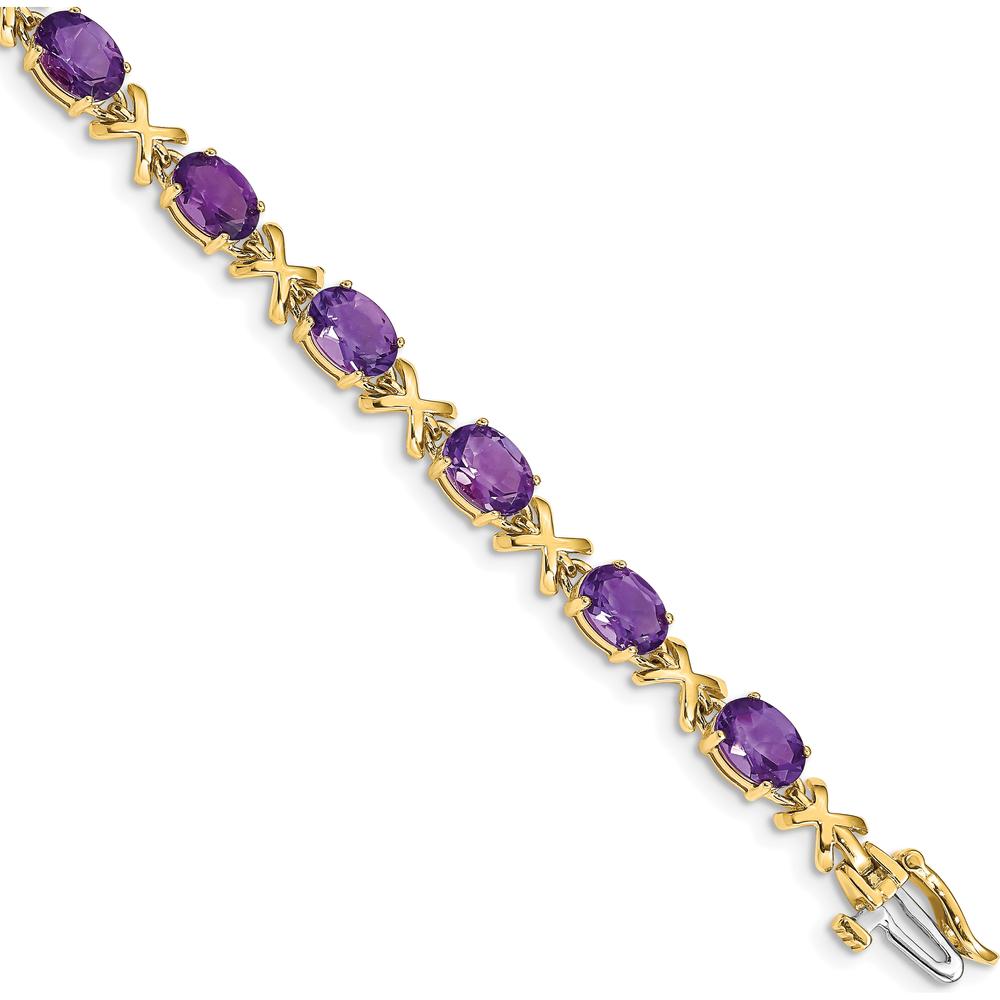 14K Yellow Gold 7" Bracelet with 12 Oval Faceted Amethyst Stones - 0.75 Carats Total Amethyst Weight by Monteluci Fine Jewelry