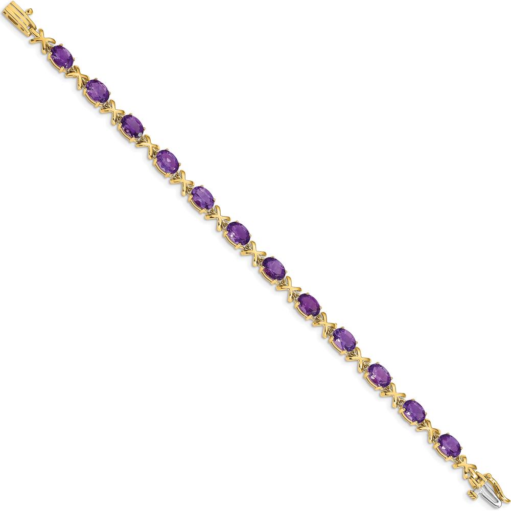 14K Yellow Gold 7" Bracelet with 12 Oval Faceted Amethyst Stones - 0.75 Carats Total Amethyst Weight by Monteluci Fine Jewelry