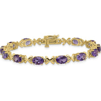 14K Yellow Gold 7" Bracelet with 12 Oval Faceted Amethyst Stones - 0.75 Carats Total Amethyst Weight by Monteluci Fine Jewelry