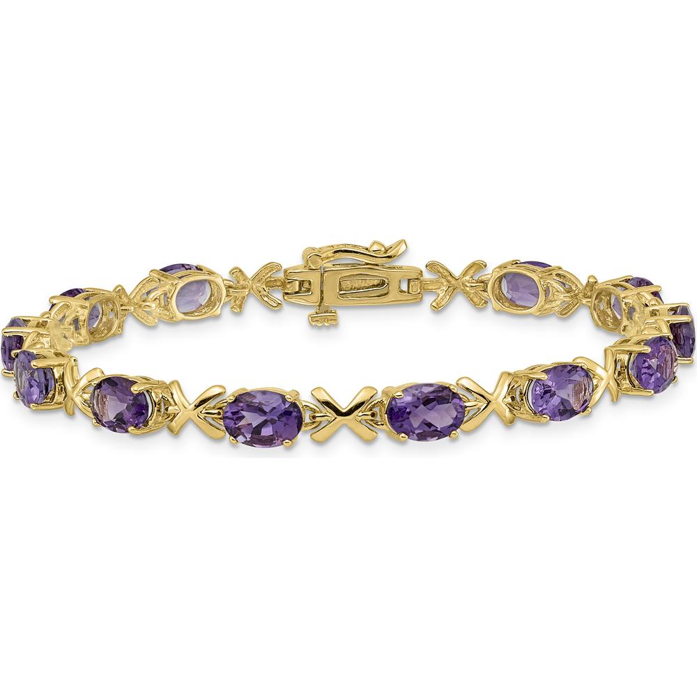 14K Yellow Gold 7" Bracelet with 12 Oval Faceted Amethyst Stones - 0.75 Carats Total Amethyst Weight by Monteluci Fine Jewelry
