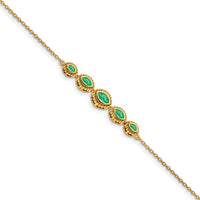 14K Yellow Gold 7" Bracelet with 5 Marquise Bezel-Set Emeralds - 0.54 Carats Total Weight by Monteluci Fine Jewelry