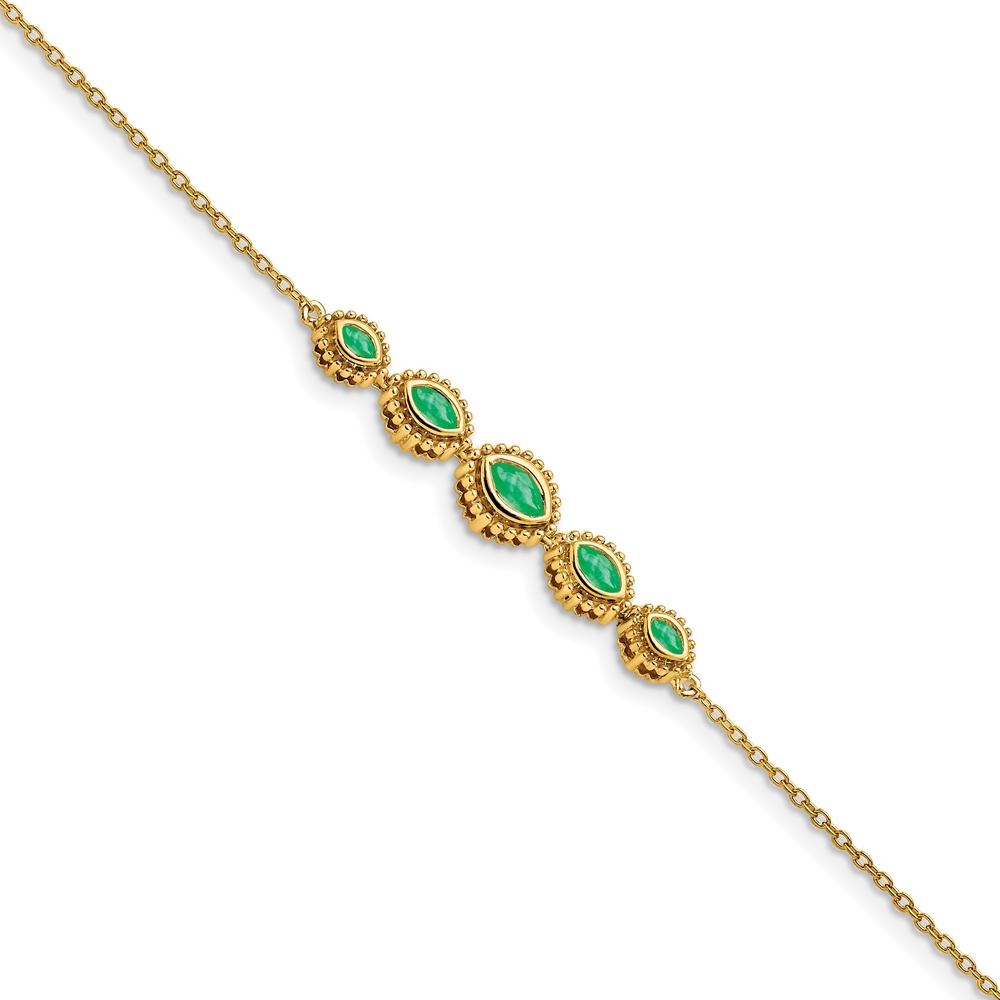 14K Yellow Gold 7" Bracelet with 5 Marquise Bezel-Set Emeralds - 0.54 Carats Total Weight by Monteluci Fine Jewelry
