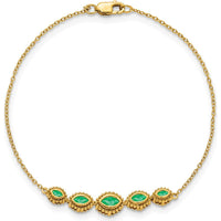 14K Yellow Gold 7" Bracelet with 5 Marquise Bezel-Set Emeralds - 0.54 Carats Total Weight by Monteluci Fine Jewelry