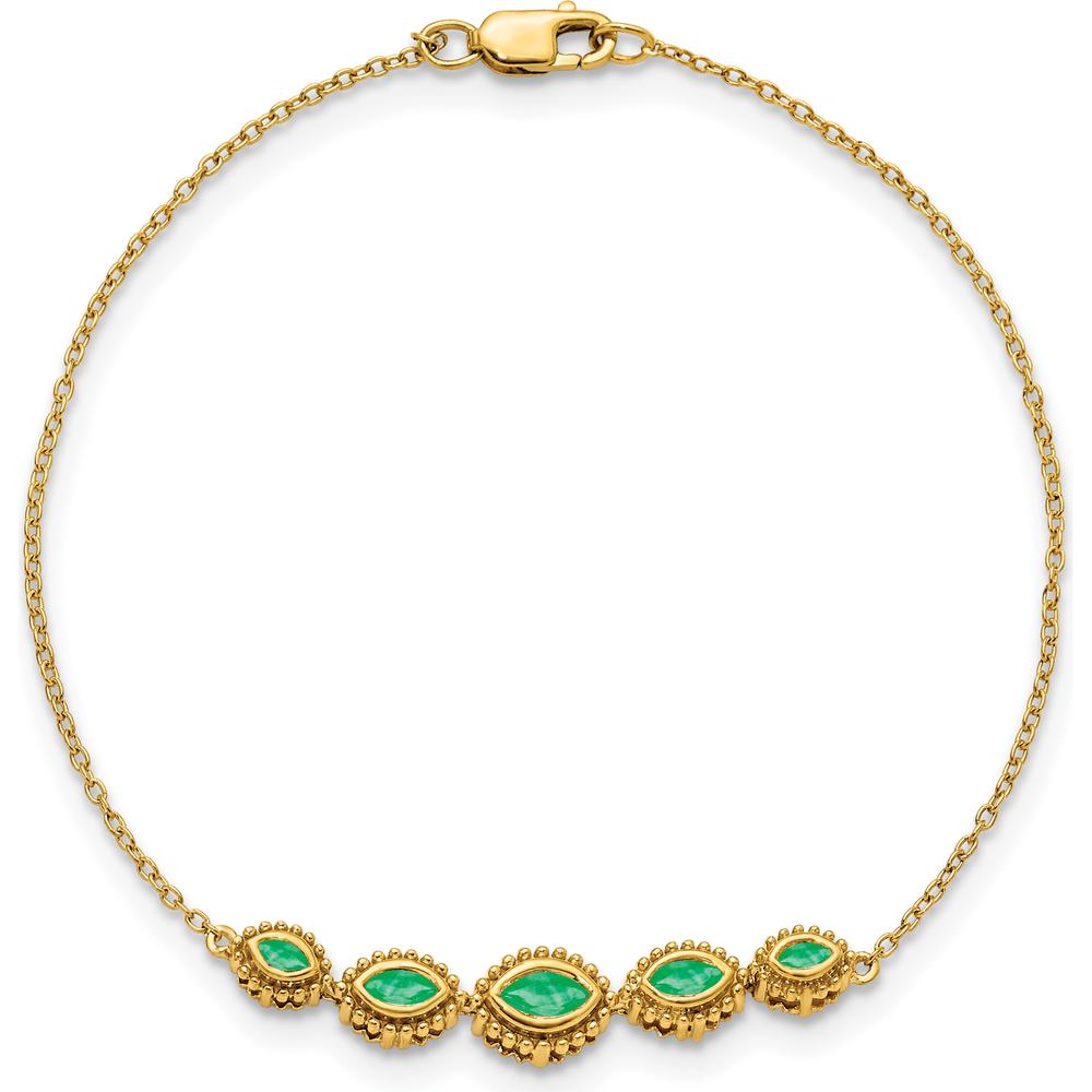 14K Yellow Gold 7" Bracelet with 5 Marquise Bezel-Set Emeralds - 0.54 Carats Total Weight by Monteluci Fine Jewelry