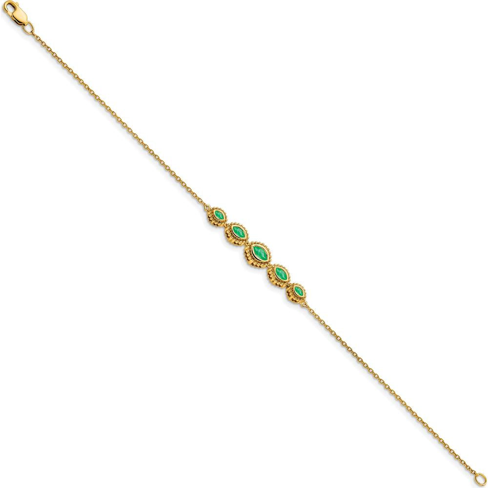 14K Yellow Gold 7" Bracelet with 5 Marquise Bezel-Set Emeralds - 0.54 Carats Total Weight by Monteluci Fine Jewelry