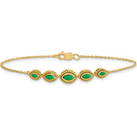 14K Yellow Gold 7" Bracelet with 5 Marquise Bezel-Set Emeralds - 0.54 Carats Total Weight by Monteluci Fine Jewelry