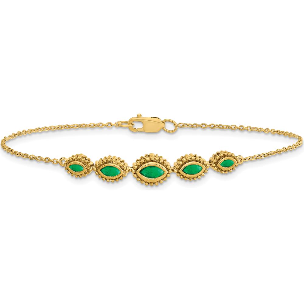 14K Yellow Gold 7" Bracelet with 5 Marquise Bezel-Set Emeralds - 0.54 Carats Total Weight by Monteluci Fine Jewelry