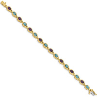 14K Yellow Gold 7" Bracelet with Bezel-set Oval Amethyst and Swiss Blue Topaz - 0.42 Carats Amethyst, 0.55 Carats Blue Topaz by Oro Pregiato
