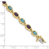14K Yellow Gold 7" Bracelet with Bezel-set Oval Amethyst and Swiss Blue Topaz - 0.42 Carats Amethyst, 0.55 Carats Blue Topaz by Oro Pregiato