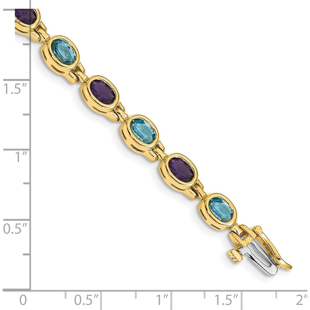 14K Yellow Gold 7" Bracelet with Bezel-set Oval Amethyst and Swiss Blue Topaz - 0.42 Carats Amethyst, 0.55 Carats Blue Topaz by Oro Pregiato