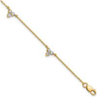14K Yellow Gold 7" Bracelet with Diamond 3-Stone Cluster - 5/8 Carat Total Diamond Weight by Oro Pregiato