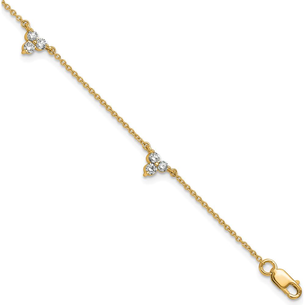 14K Yellow Gold 7" Bracelet with Diamond 3-Stone Cluster - 5/8 Carat Total Diamond Weight by Oro Pregiato