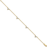 14K Yellow Gold 7" Bracelet with Diamond 3-Stone Cluster - 5/8 Carat Total Diamond Weight by Oro Pregiato