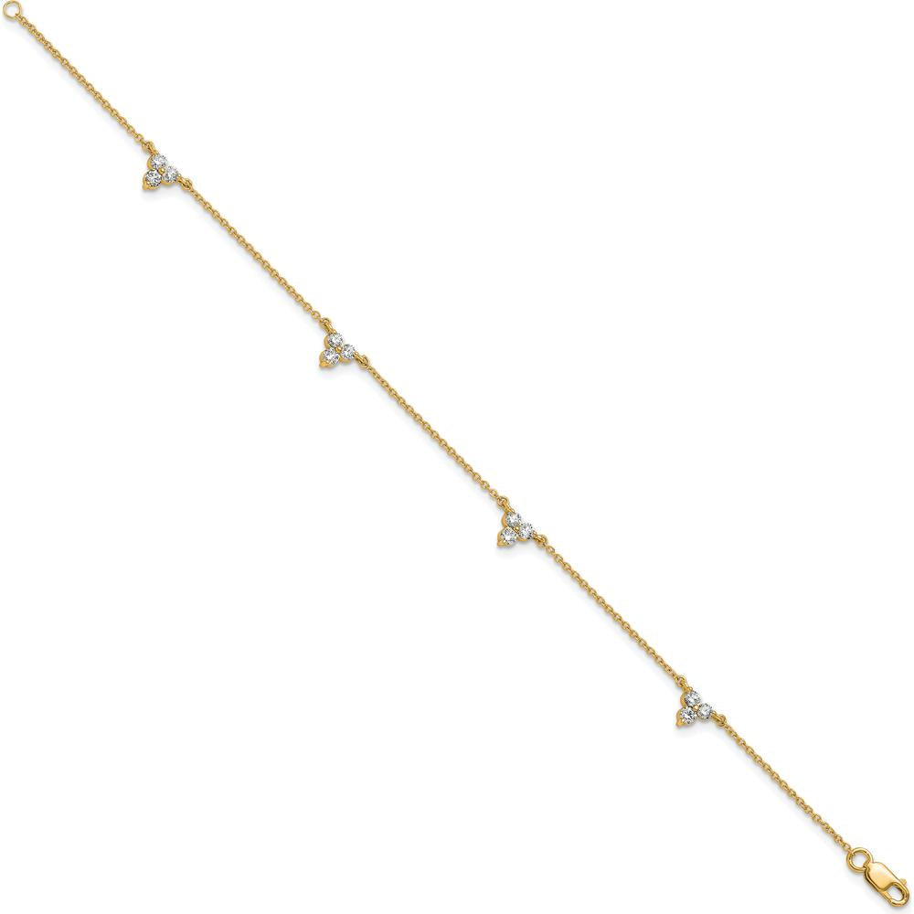 14K Yellow Gold 7" Bracelet with Diamond 3-Stone Cluster - 5/8 Carat Total Diamond Weight by Oro Pregiato